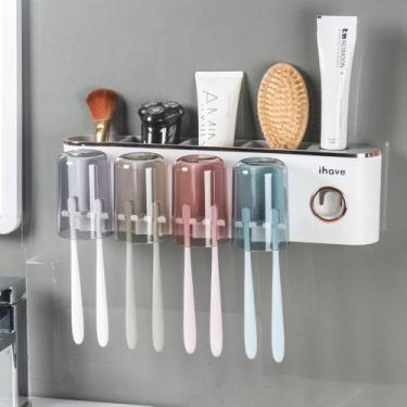 Imagem de Suporte para escova de dentes e acessórios de banheiro com dispensador