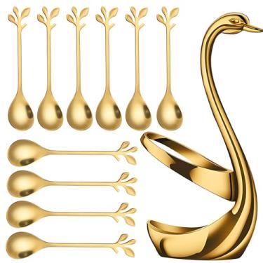 Imagem de Conjunto de 10 garfos de cisne de sobremesa, frutas de aço dourado com suporte, alças criativas de árvore de galho elegante, doces ideais para festas e reuniões, frutas perfeitas