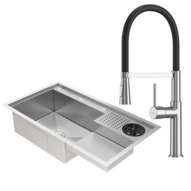 Imagem de Kit Cuba Gourmet Veneza Aço Inox 304 e Torneira Gourmet Bélgica Monoco