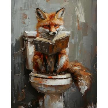 Imagem de Fox Reading a Book in The Bathroom Paint by Numbers Kit para adultos, pintura estética moderna por número em tela, kits de pintura a óleo digital de arte abstrata adequados para decoração de parede de