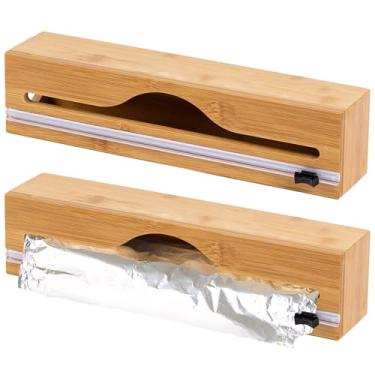 Imagem de LUMINFLY 2 peças de organizador de envoltório de cozinha com cortador, dispensador de papel alumínio e plástico, montagem na parede, design compacto para fácil armazenamento