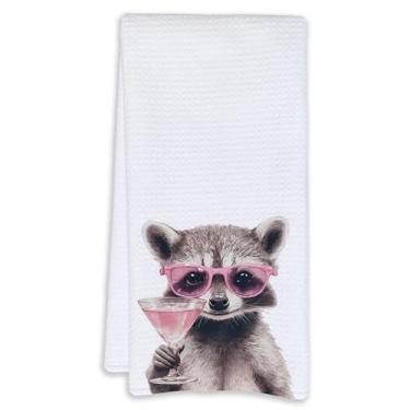 Imagem de Cabana Bro Toalhas de cozinha engraçadas de guaxinim, presentes para amantes de guaxinins, toalhas de chá modernas para decoração de carrinho de bar, presentes para amantes de coquetéis, toalha de bar