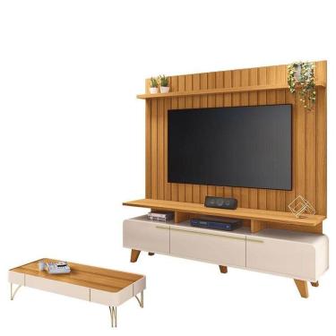 Imagem de Rack Bancada Essenza E Painel Link 2.0 Com Mesa De Centro Cadenza Off White Cinamomo - Hb Móveis