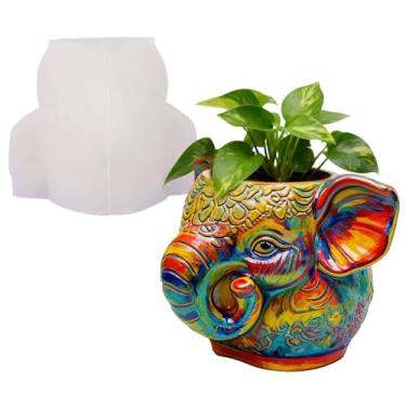 Imagem de 1 conjunto de moldes de silicone de elefante, porta-escovas, caixa de armazenamento, molde de resina, molde de gesso de resina epóxi, argila de concreto para vasos de ornamentos de plantas, bugigangas