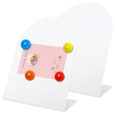 Imagem de Pacote com 2 quadros de avisos magnéticos com suporte de cavalete, quadro de notas de metal branco de 28 x 18 cm para exibição de mesa, notas, fotos, potes de especiarias para casa, escola, escritório