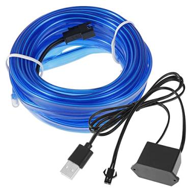 Imagem de EL Wire Luzes interiores de carro alimentadas por USB, faixa eletroluminescente azul fria para moldura de porta de painel de teto solar, iluminação LED interna automotiva para decoração de interiores