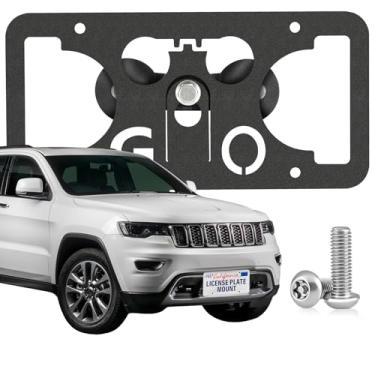 Imagem de Moldura de placa frontal resistente compatível com Jeep Compass MP/552, Grand Cherokee WK2, Grand Cherokee 4xe WL, Grand Wagoneer WS, Wagoneer WS, Wagoneer WS, suporte sem grade de perfuração