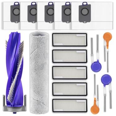 Imagem de (Pacote com 16) Peças de reposição de fluxo compatíveis com aspirador de pó robô Narwal Flow, 1 escova de rolo, 1 esfregão tipo trilha, 4 escovas laterais, 5 filtros HEPA, 5 sacos de pó, kit de