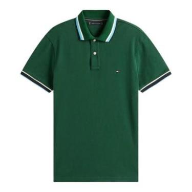 Imagem de Camisa Polo Tommy Hilfiger Cuff Interest Slim Fit Verde-Masculino