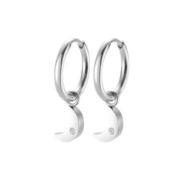 Imagem de Edforce Stainless Steel Brincos femininos de argola com pingente pequeno e fofo, Aço inoxidável, Zircônia cúbica