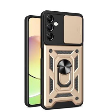 Imagem de RKINC Capa para Samsung Galaxy A14 5G com capa deslizante para câmera e anel giratório com suporte de grau militar à prova de choque com suporte magnético para carro, dourado