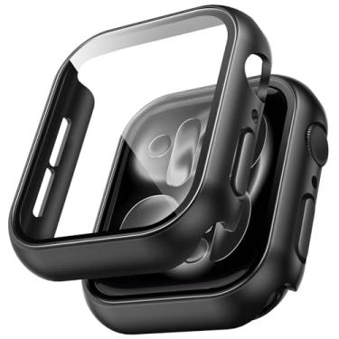 Imagem de TAURI 2 unidades Capa rígida para Apple Watch Series 10 de 46 mm com película de vidro temperado 9H [360° à prova de choque + antiarranhões] para 46 mm - preta