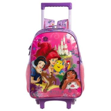 Imagem de Mochila de Rodinhas Mala com Alças Bolsa Escolar 40cm Princesas Disney