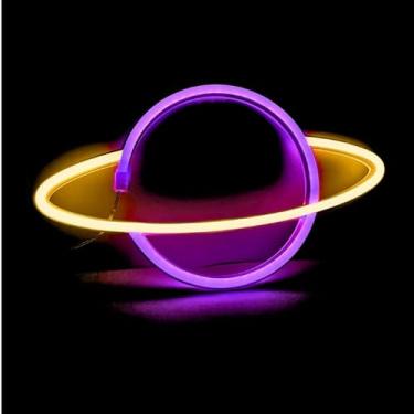 Imagem de Luminária Placa Led Neon - Letreiro de Luz Parede USB Pilha(Planeta Rosa 1)