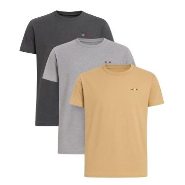 Imagem de Kit 3 Peças Camisetas Básicas Masculina em Algodão Premium no Estilo Tommy Bordado Itália-Masculino