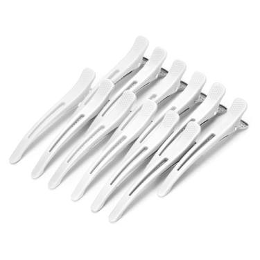 Imagem de MEDOCA 12 peças de grampos de cabelo para pentear – sem vincos – Grampos de cabelo antiderrapantes com bico de pato com faixa de silicone – Clipes de corte de cabelo de salão brancos