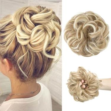 Imagem de Pedaços de cabelo bagunçado, ondulado, cacheado, sintético, rabo-de-cavalo, rabo-de-cavalo para mulheres, loiro sujo