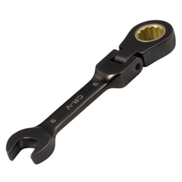 Imagem de Chave combinada de catraca de cabeça flexível de 9 mm - caixa de 72 dentes e chave inglesa aberta, cabeça flexível antiderrapante, aço CR-V tratado termicamente funciona em parafusos descascados e