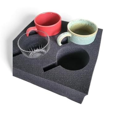 Imagem de HAWETICO Suporte de espuma de 4 xícaras para trailers e campistas – Bandeja grossa de espuma de poliuretano para canecas e copos (serve para 6,5 – 8 cm) – Organizador compacto de armazenamento inclui