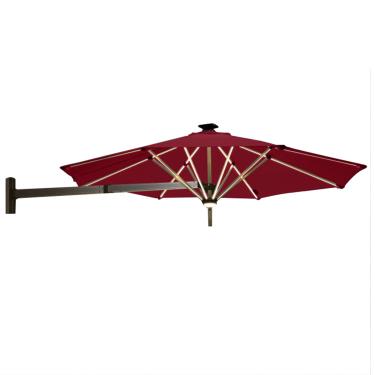 Imagem de TRGCJGH Guarda-chuvas de parede para pátio com LEDs e poste de metal para jardim, varanda, terraço, guarda-sol, pátio, abrigo de sol com saída de vento (250 cm, vermelho)