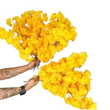 Imagem de Kit 0 a 40 Flores 45cm Flor Cerejeira artificial Decoração Casa - Ramos para Decoração de Casa, Vasos e Eventos, Beleza Eterna sem Manutenção (Amarelo,Kit 10 Unidade)
