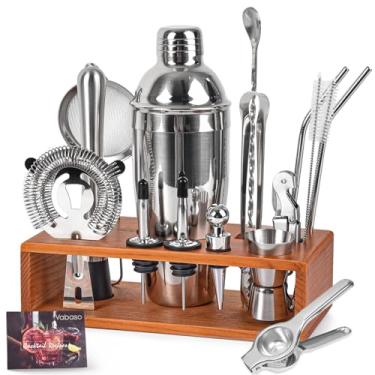 Imagem de Vabaso Kit de Bartender, Conjunto de Coqueteleira para Bar Doméstico de Bebidas Mistas, Conjunto de Ferramentas de Barra Profissional de Aço Inoxidável 18/8 de 25 Onças com Livreto de Receitas de Coqu