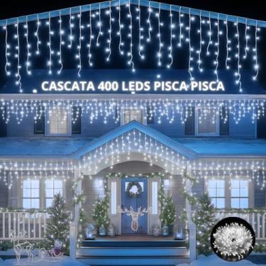 Imagem de Cordão Led Cas ca ta 20 Metros 400 Leds Branco A Prova D'Água 8 Funcões de Pisca para Festas e Decoração (BRANCO FRIO - 127V)