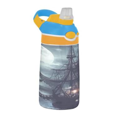 Imagem de Blueangle Garrafa de água de navio pirata de 473 ml, garrafa de viagem e esportes Tritan reutilizável com canudo e design de tampa de bico pop-up (457)
