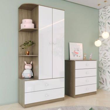Imagem de Quarto de Bebê Completo Labirinto 2 Portas 6 Gavetas Rústico/Branco - Henn