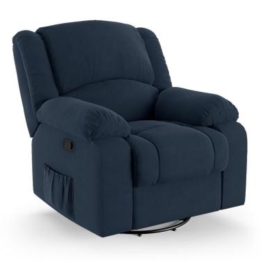 Imagem de Poltrona Do Papai Reclinável Melim Glider Giratória Massagem Veludo Azul Fh1 - D'rossi
