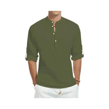 Imagem de Camisa Casual Masculina De Manga Longa Slim Fit Em Algodão Com Gola Al