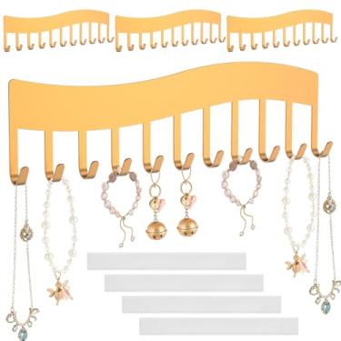 Imagem de Organizador de joias para pendurar 4 peças, suporte organizador de colar montado na parede sem perfuração, exibição de colares modernos de fácil instalação com 11 ganchos para pulseiras, brincos