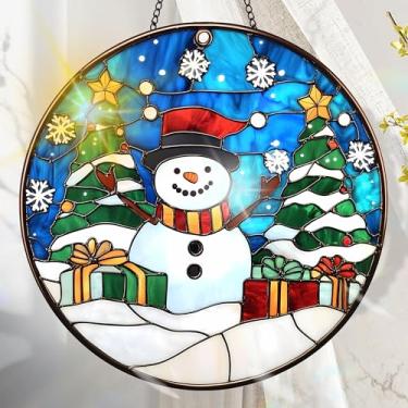 Imagem de Apanhador solar de acrílico colorido, decoração de janela suspensa de Natal com design de vitral impresso, apanhador de sol, arte de parede de arco-íris, ornamentos de Natal para uso interno e externo