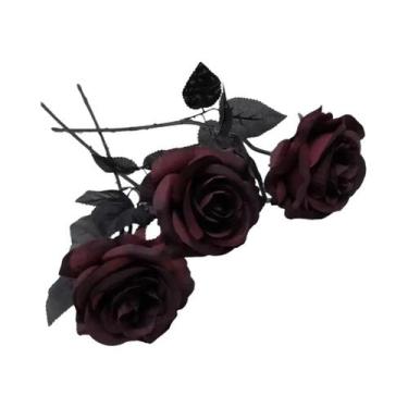 Imagem de Flor Artificial Rosa Vermelha Escura De 50CM Para Festa De Halloween, 