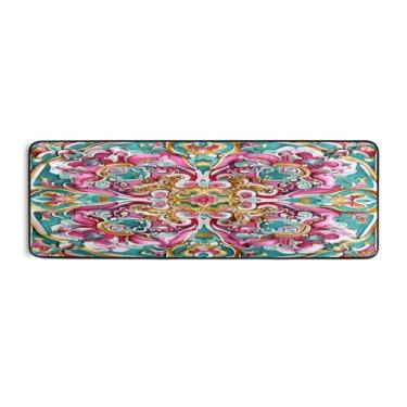 Imagem de Qilmy Tapete de corredor mandala cor turquesa 183 x 61 cm, antiderrapante, antifadiga, confortável, tapetes longos, para quarto, sala de estar, banheiro, corredores, entrywa185