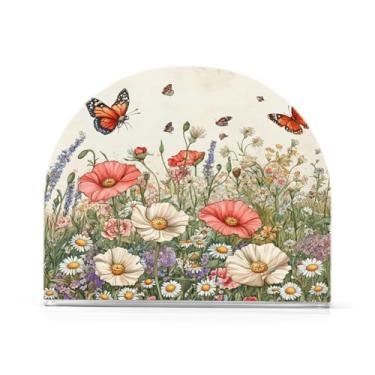 Imagem de xigua Porta-guardanapos de acrílico, porta-guardanapos de flores silvestres e borboletas para mesas cozinha restaurante decoração de casa, suporte decorativo moderno para guardanapos de coquetel de