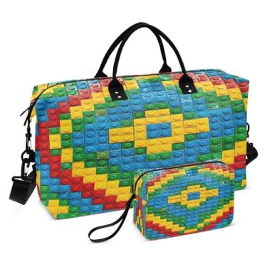 Imagem de Kigai 2 peças coloridas e vibrantes de brinquedo, 2 peças, bolsas esportivas para homens e mulheres, bolsa de ginástica para noite de fim de semana com bolsa de higiene pessoal