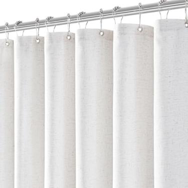 Imagem de Jolilight Cortinas de chuveiro de linho branco 102 polegadas de comprimento para porta de vidro deslizante de pátio creme marfim 137 cm de largura cortina de banho com ganchos anéis neutros naturais