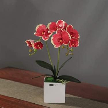 Imagem de Flor artificial com vaso de orquídea, flor artificial, orquídea artificial com vaso, bonsai falso Phalaenopsis para sala de estar