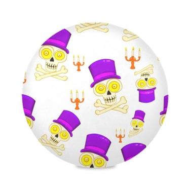 Imagem de Wassud Jogo americano esqueleto com chapéu tapetes de mesa redondos para cozinha e jantar tapetes laváveis resistentes ao calor decoração de mesa 39 cm