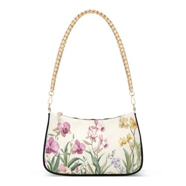 Imagem de CEBUGI Bolsa tiracolo feminina bolsa de ombro orquídea flores silvestres elegante bolsa clutch com alça de corrente