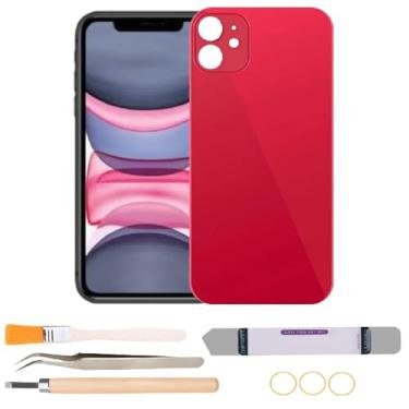 Imagem de Substituição de vidro da tampa traseira compatível com iPhone 11 de 6,1 polegadas com kits de ferramentas de reparo (vermelho)