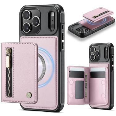 Imagem de SFDSUH Capa carteira de couro magnética 2 em 1 com zíper removível para iPhone 16e (para iPhone 16e/Rosa)