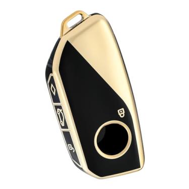 Imagem de OFF WE GO Para BMW Key Fob, capa de chave de proteção TPU macia compatível com BMW Série 7 2023 2024 740 760i X1 X5 X6 X7 XM I5 I7 IX Acessórios para chave de carro (dourado preto)