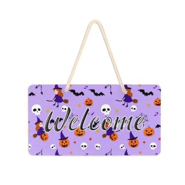 Imagem de Burbuja Placa de boas-vindas de bruxas fofas para porta da frente, placa de boas-vindas de PVC para decoração de férias, 15 x 28 cm