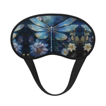 Imagem de Máscara de dormir com estampa de libélula azul arte blecaute máscara para os olhos capa de luz macia para dormir meditação viagem ioga