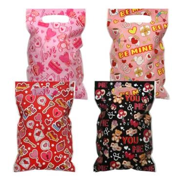 Imagem de Boerni 30 sacos de plástico para o Dia dos Namorados para mulheres e homens, sacolas de doces para Dia dos Namorados com alça e coração para presente de dia dos namorados, casamento, aniversário