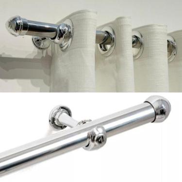 Imagem de Varão de Cortina Cromado 3m 28mm Bastão Grosso Reforçado com Kit de In