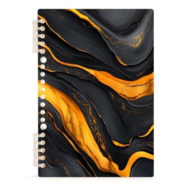 Imagem de Burbuja Caderno de mármore preto dourado, papel pautado universitário A5 com 60 folhas, fichário para escritório, 1 pacote