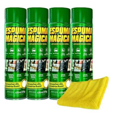 Imagem de Kit com 4 espuma magica aerossol 400ml - proauto + pano, Sem variação